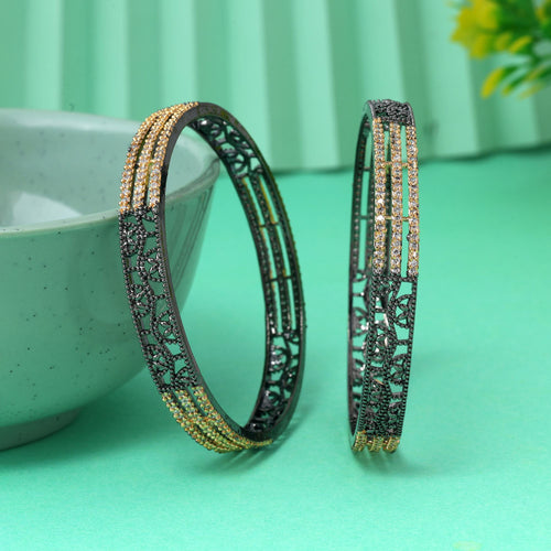 Black & Gold American Diamond Brass Bangle