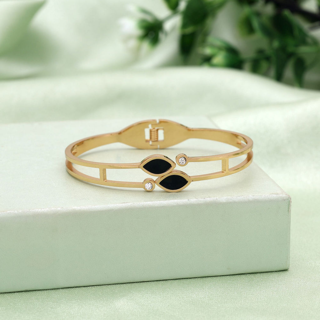 Black American Diamond Gold Plated Stainless Steel Bracelet