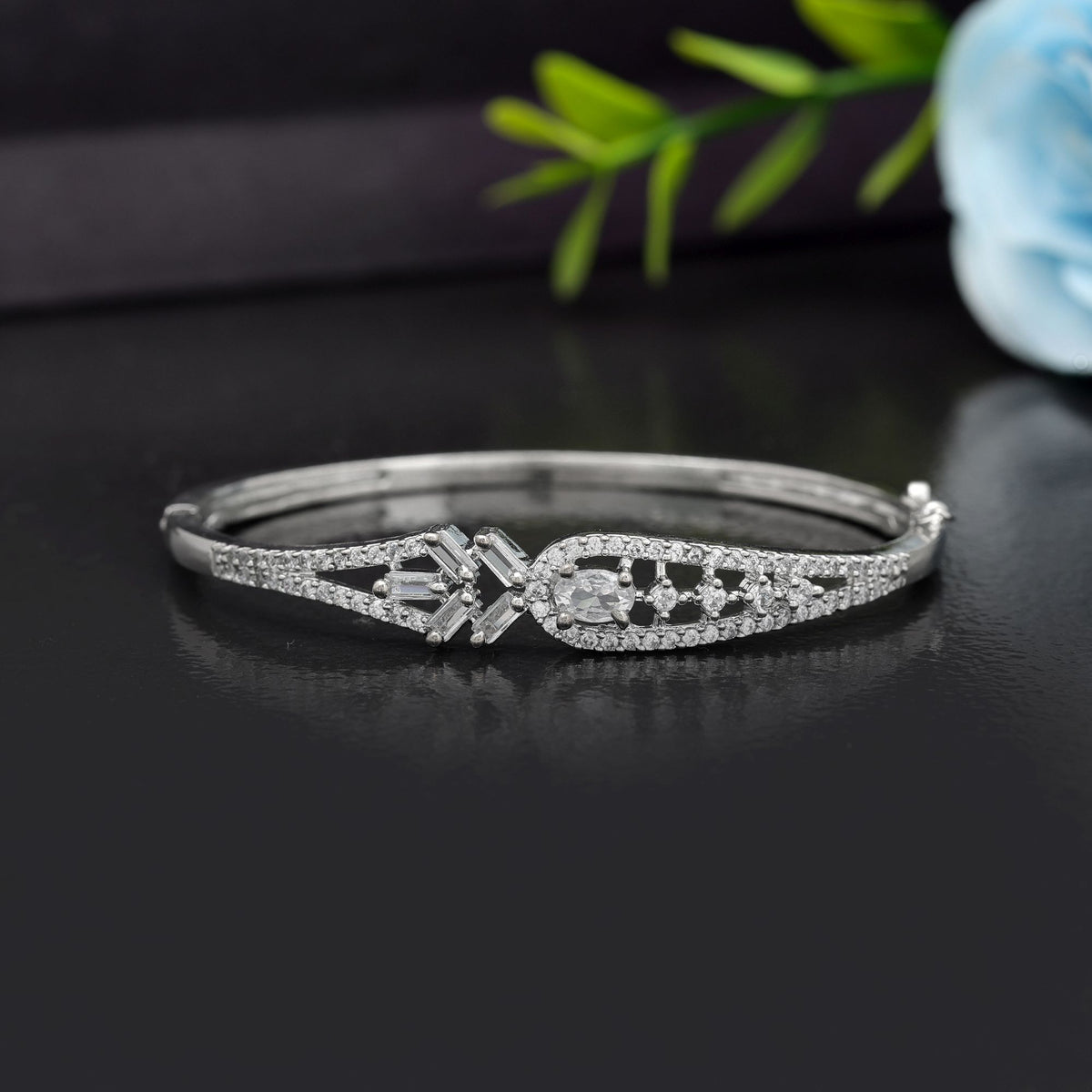 Silver American Diamond Brass Bracelet – Silver Platet