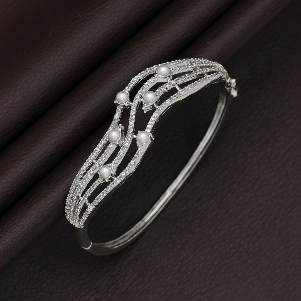 Adjustable Silver American Diamond Brass Bracelet – Silver Plated