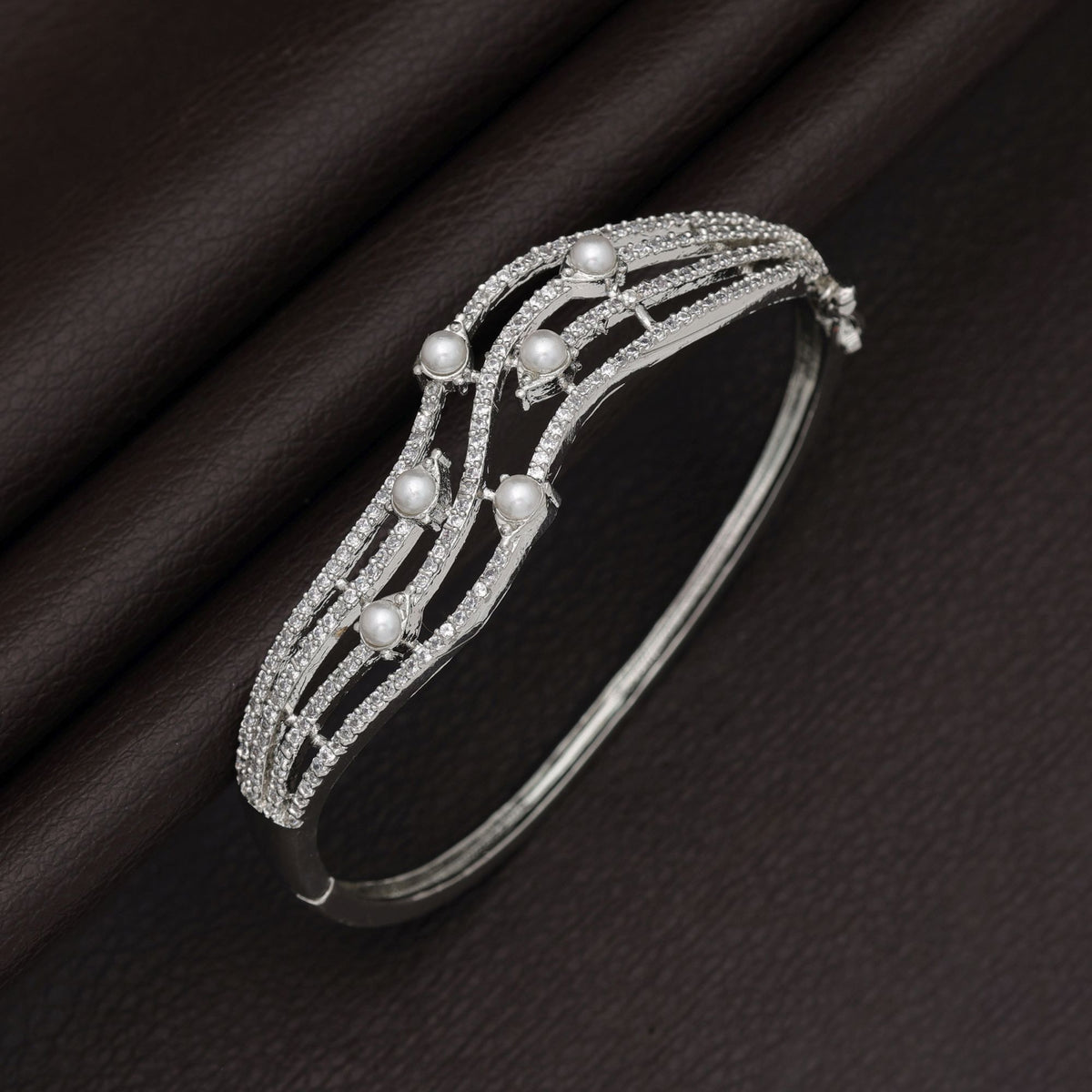 Adjustable Silver American Diamond Brass Bracelet – Silver Plated