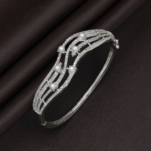 Adjustable Silver American Diamond Brass Bracelet – Silver Plated