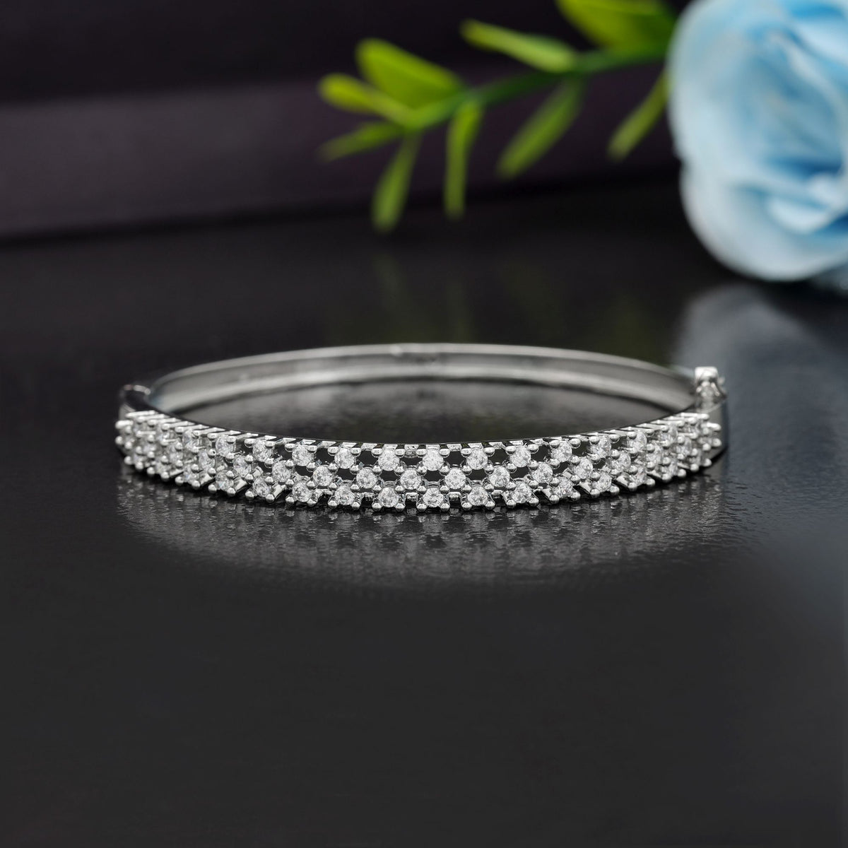 Silver American Diamond Silver Plated Brass Bracelet