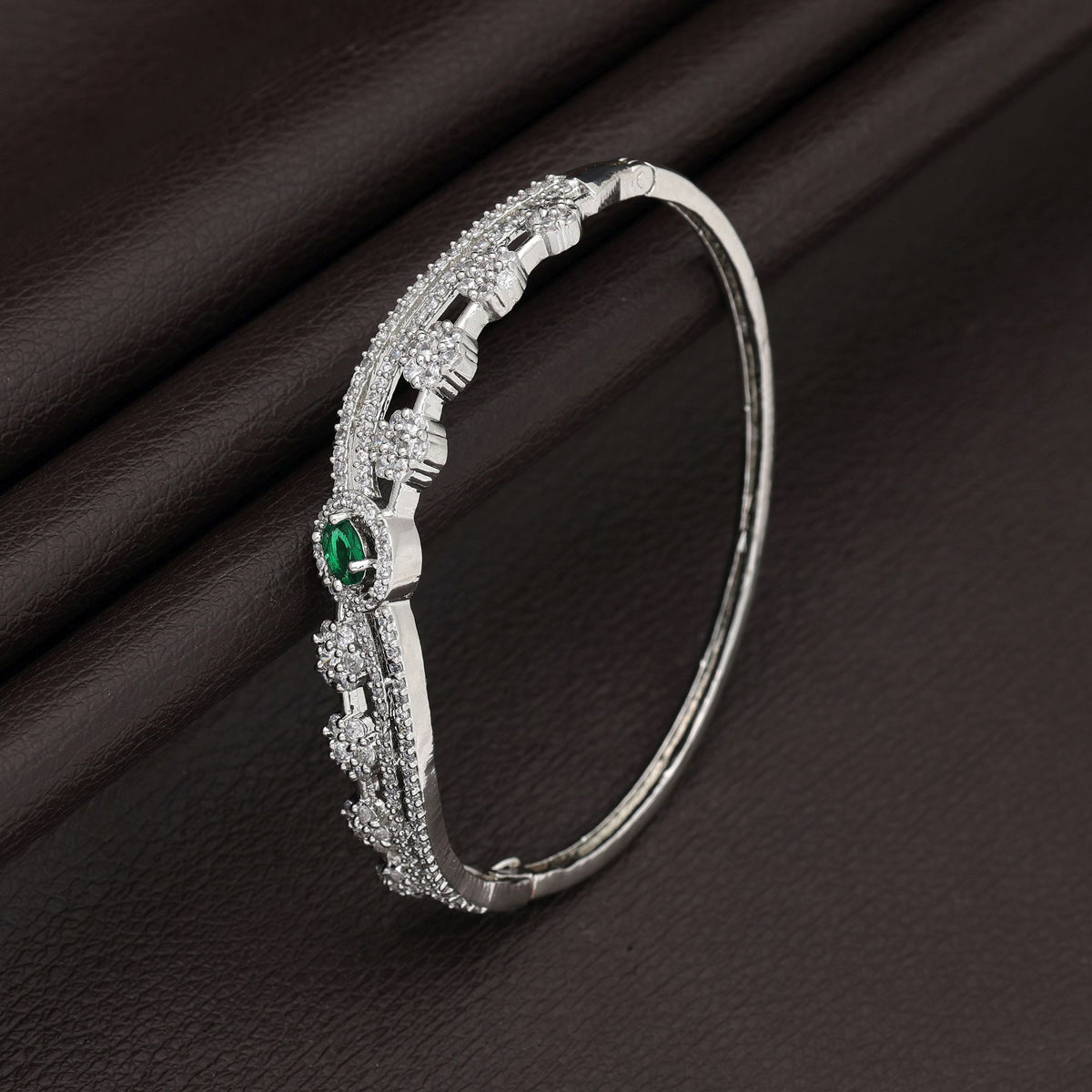 Green American Diamond Silver Plated Brass Bracelet