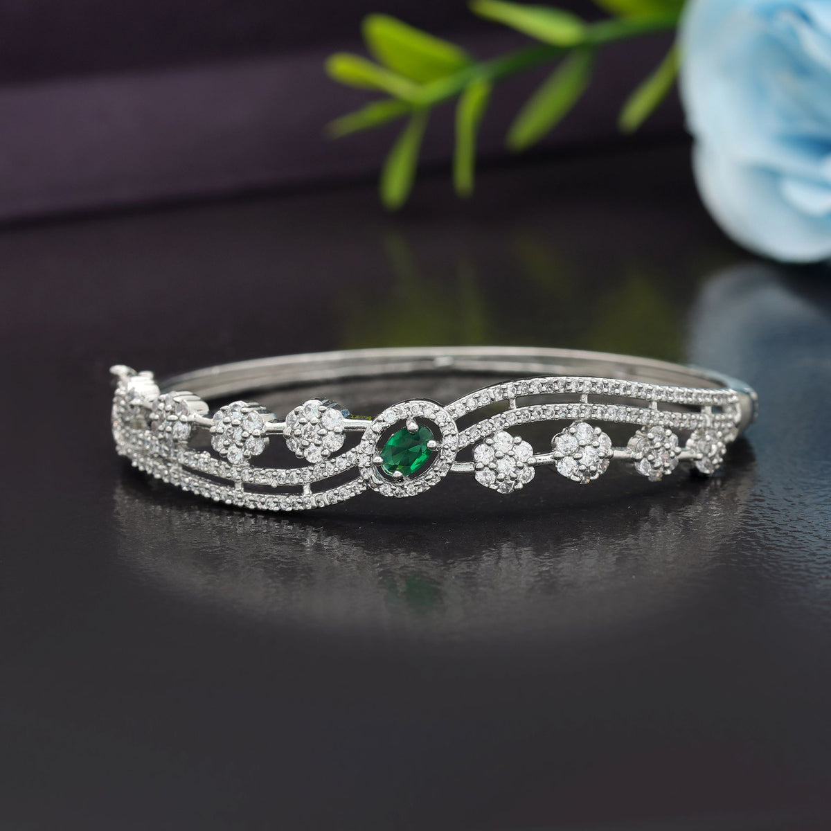 Green American Diamond Silver Plated Brass Bracelet