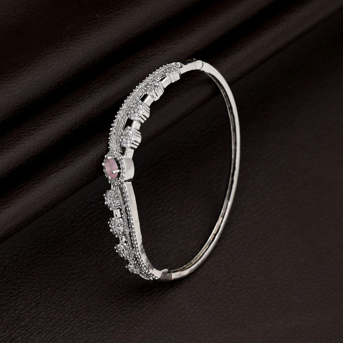 Pink American Diamond Silver Plated Brass Bracelet