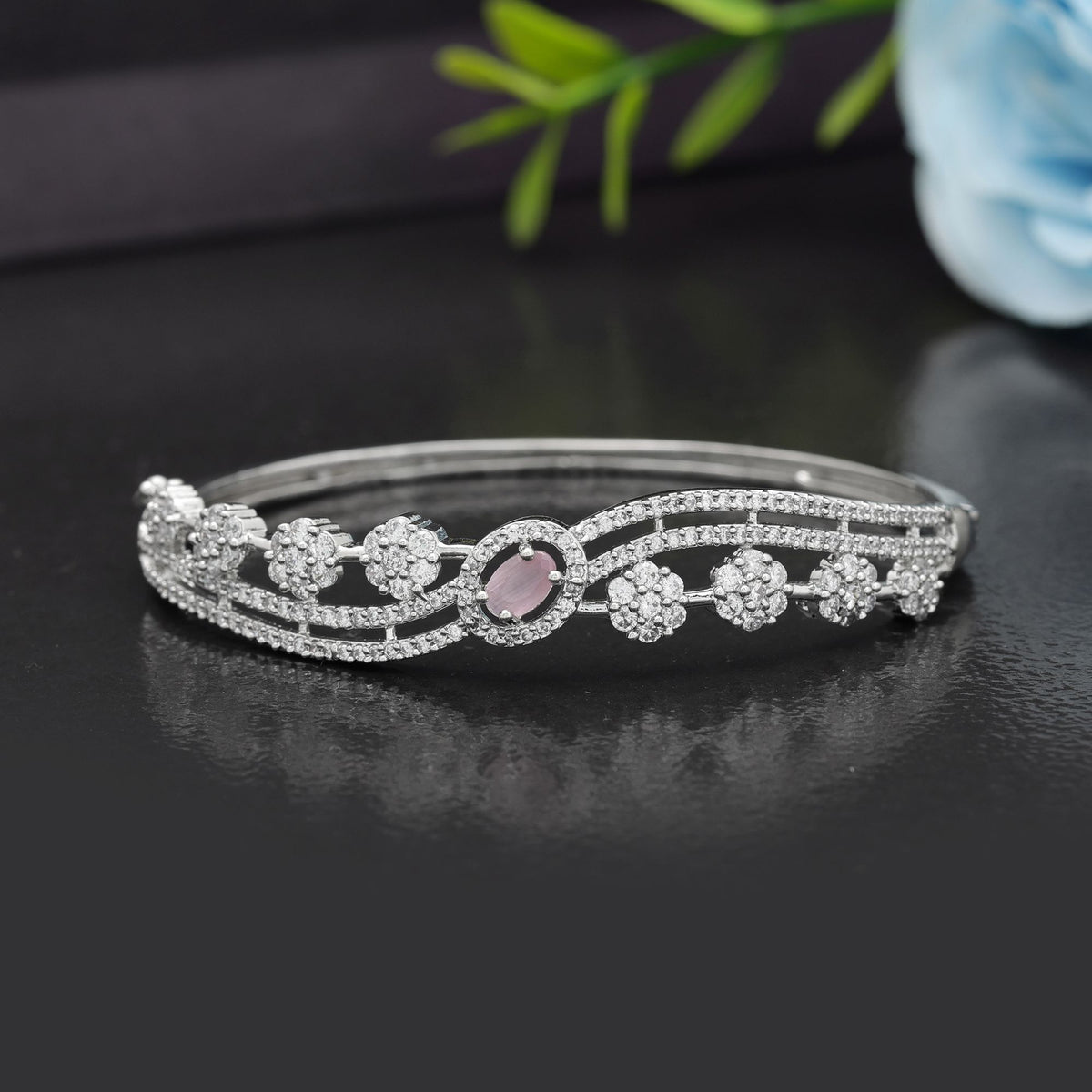 Pink American Diamond Silver Plated Brass Bracelet
