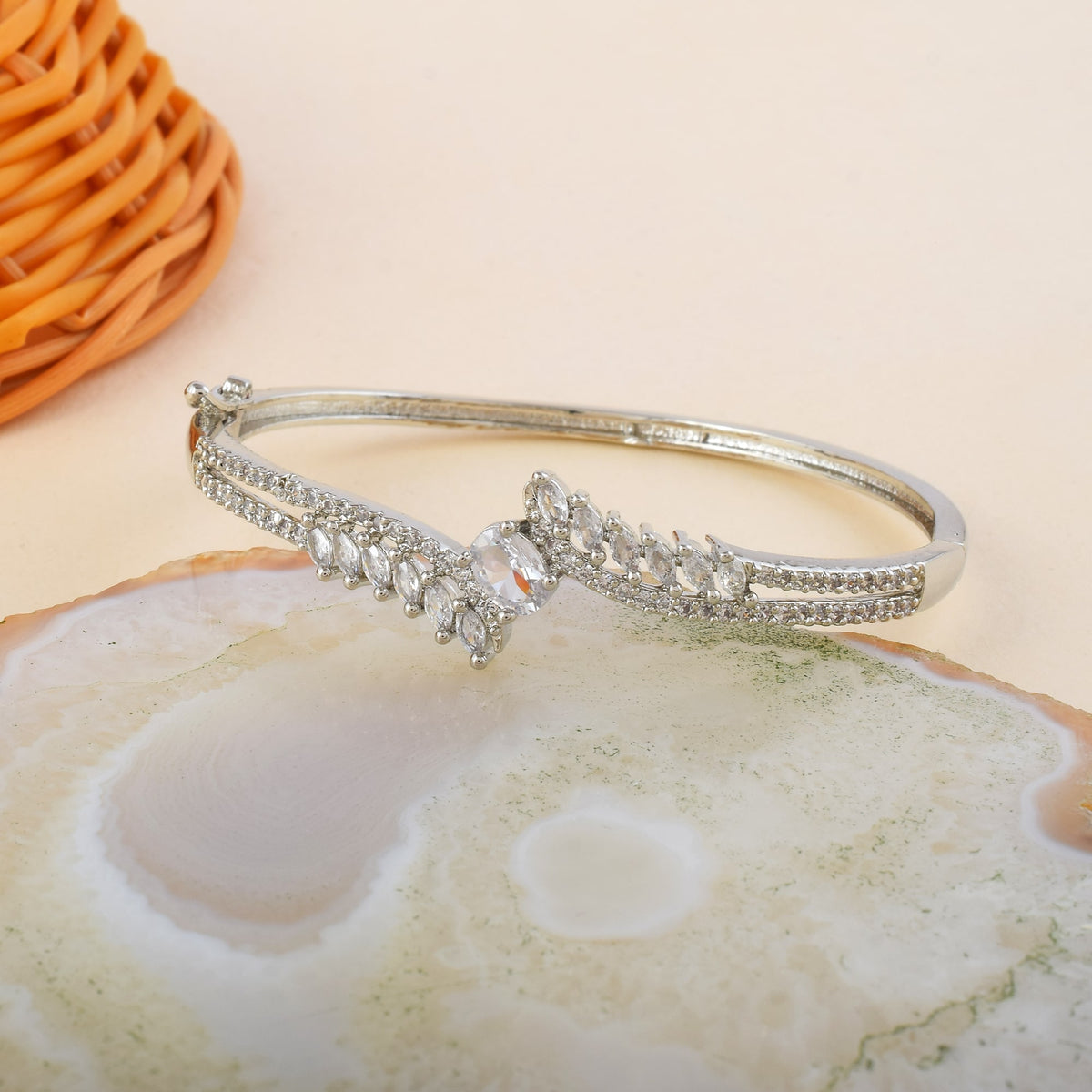 Silver American Diamond Silver Plated Brass Bracelet