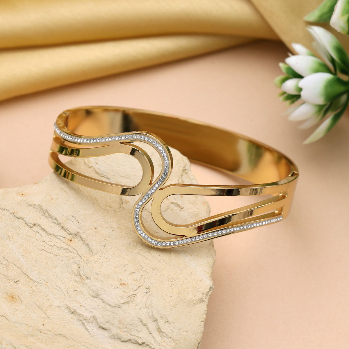 Gold American Diamond Brass Bangle Bracelet – Size 2.6