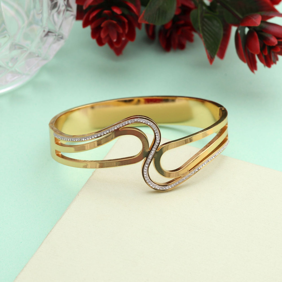 Gold American Diamond Brass Bangle Bracelet – Size 2.6