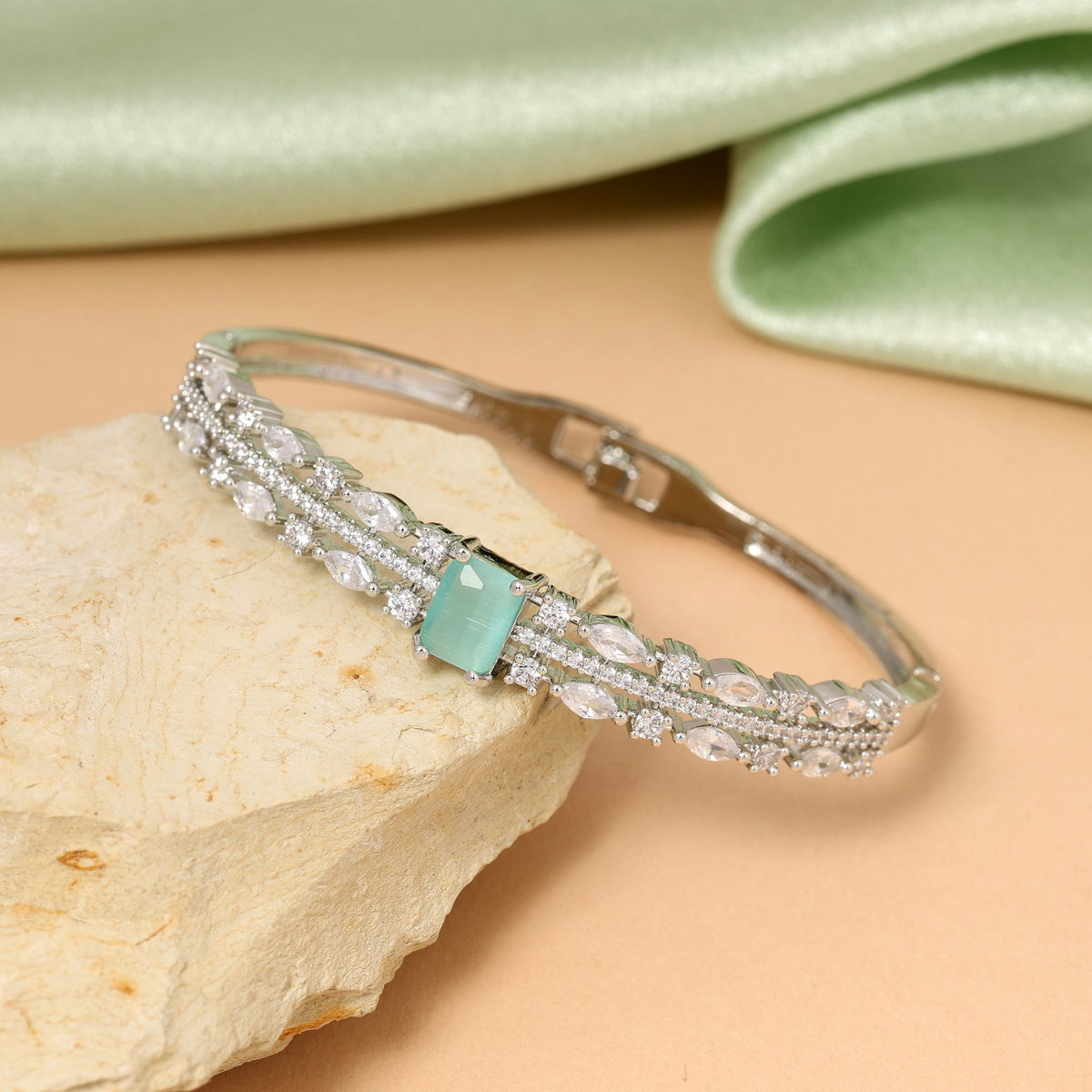 Pista Green American Diamond Brass Bangle Bracelet – Size 2.6