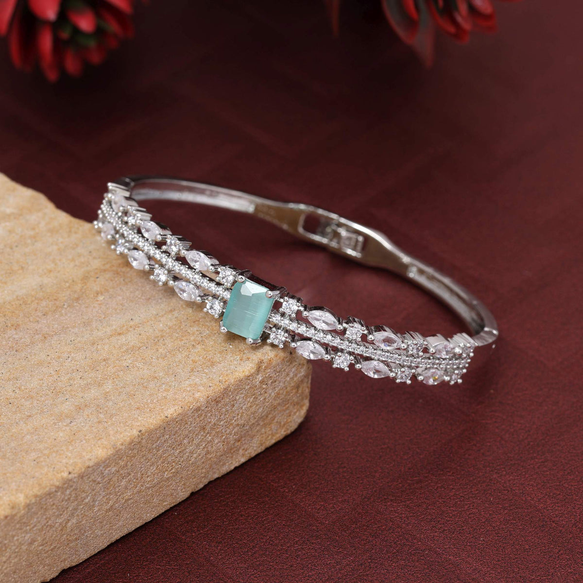 Pista Green American Diamond Brass Bangle Bracelet – Size 2.6