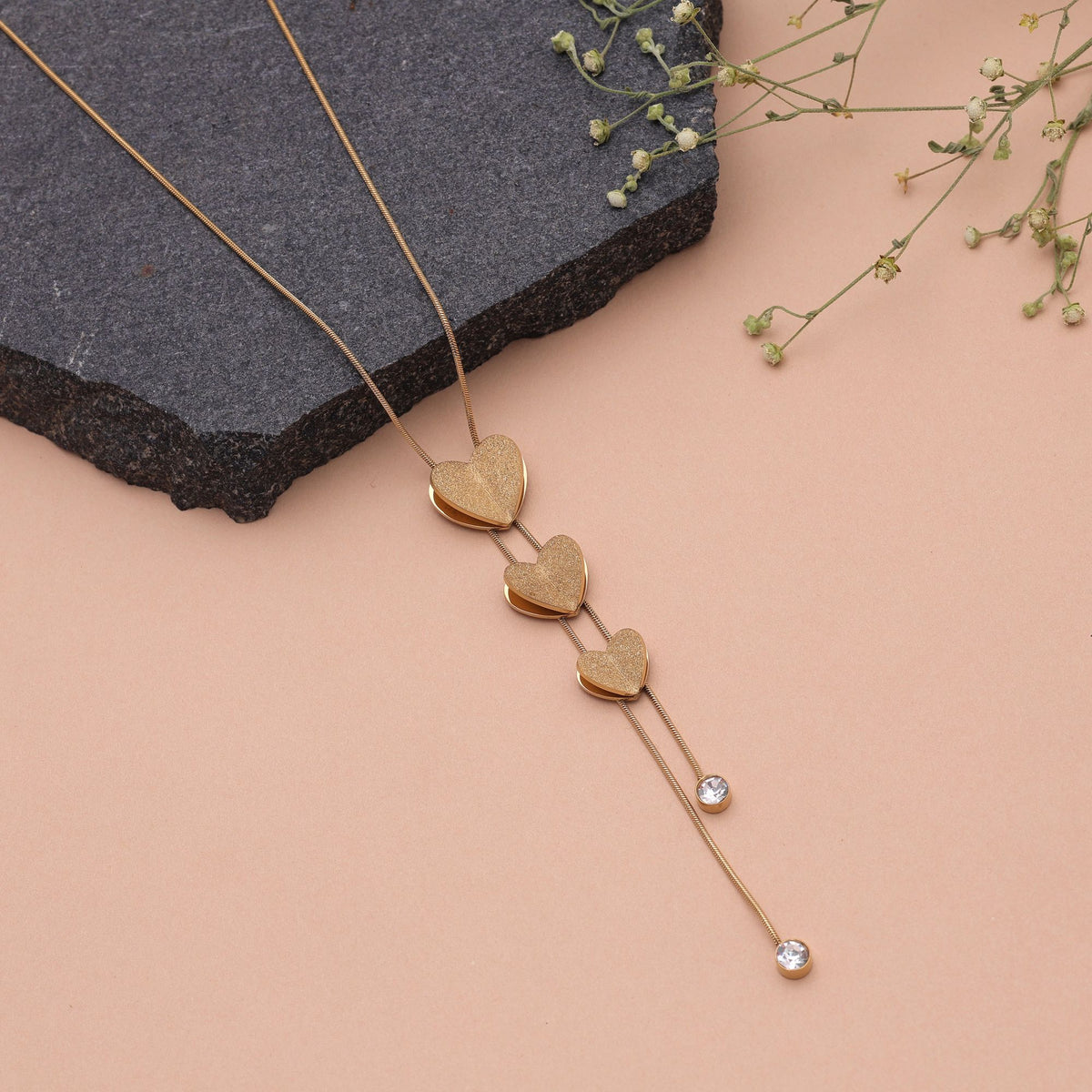 Gold Rhinestone Drop Necklace