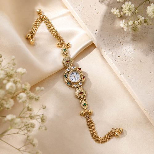 Pink & Emerald Stone Bracelet Watch