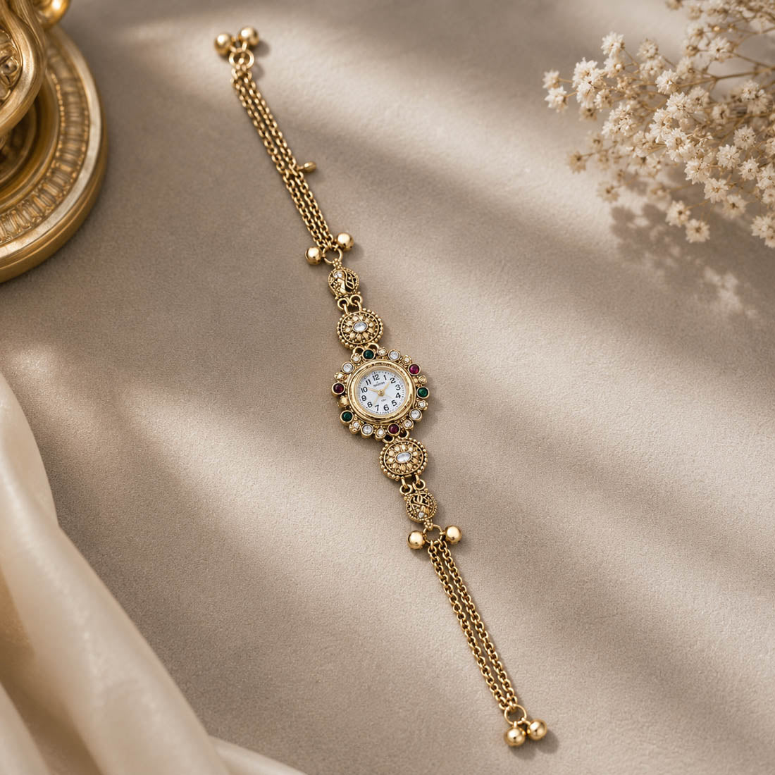 Timeless Charm Bracelet Watch | Rani & Green Kundan | Gold-Plated Jewellery Watch