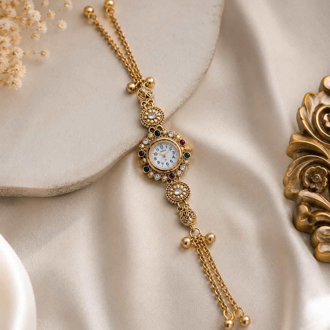 Timeless Charm Bracelet Watch | Rani & Green Kundan | Gold-Plated Jewellery Watch